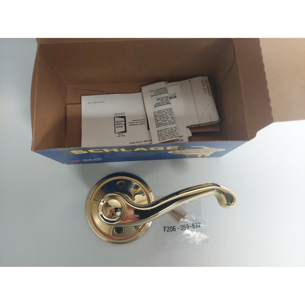 NEW Schlage Flair Style Dummy Bright Brass Right-Handed Lever‎ French Door Knob